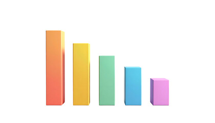 A colorful 3D bar graph shows descending values against a stark black backdrop