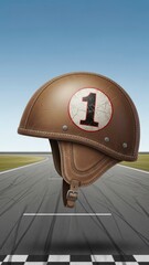 Naklejka premium Vintage Racing Helmet on Asphalt Track.