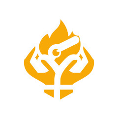 A vibrant logo depicting hands cradling a flame, symbolizing care and innovation in a bright design