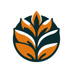 Fototapeta premium Abstract logo design featuring stylized leaves in orange and white on a dark background