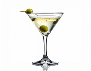 Refreshing martini with olives on a clean white background