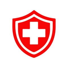 Obraz premium Red shield emblem with a white cross symbolizing health and safety, ideal for medical contexts