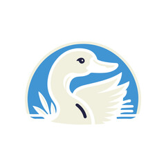 Obraz premium Stylized illustration of a graceful duck swimming against a serene blue background