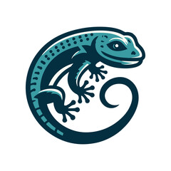 Stylized illustration of a gecko climbing with a curled tail on a white background © Sugar