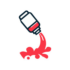 Fototapeta premium Vibrant red paint pouring from a bottle, creating splashes on a white surface, ideal for art projects
