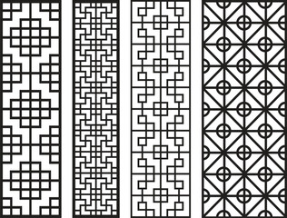 Fototapeta premium Four Vertical Black and White Jali Patterns with Geometric