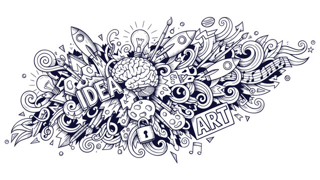 Detailed Hand Drawn Creative Doodle Vector Design Brain Idea Inspiration Art Concept Background