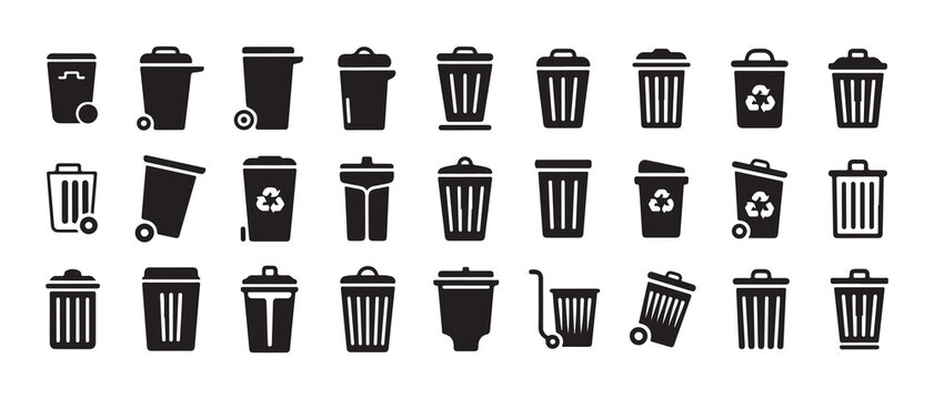 Trash Bin Icon Set Collection, Garbage and Recycling Can Vector Symbols. Vector illustration eps 10