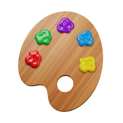 Wooden artist palette with colorful paints, isolated on transparent background