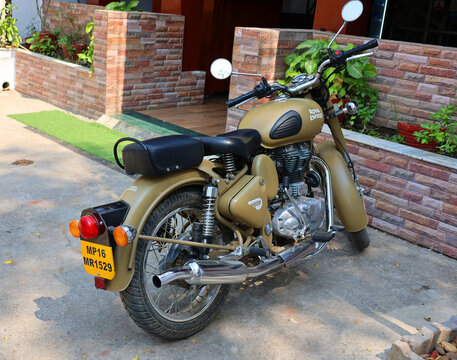 kHAJURAHO INDIA 03 03 2023: Royal Enfield was a brand name under which The Enfield Cycle Company Limited of Redditch, Worcestershire[