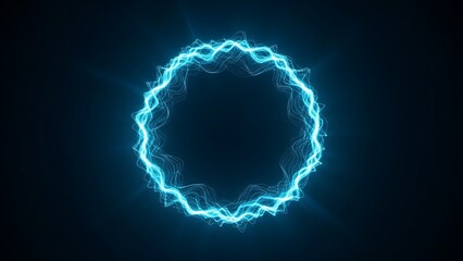 Dynamic blue energy ring abstract electrical wave vortex on dark background