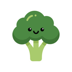 Obraz premium Cartoon-style broccoli character with a smiling face on a plain background, ideal for children's content