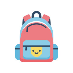 Colorful children's backpack with a smiley face pocket, set against a plain white background