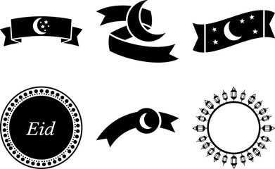 Eid Mubarak celebration design elements with crescent moon and stars symbols