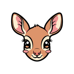 Obraz premium Cute cartoon deer head with large expressive eyes, set against a simple white background