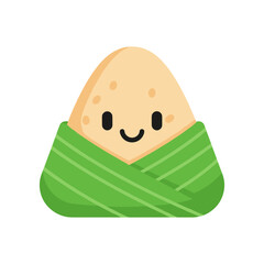 Cute cartoon rice ball character wrapped in green seaweed with a cheerful expression