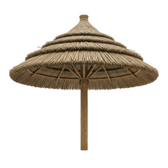 Traditional straw beach umbrella isolated on transparent background