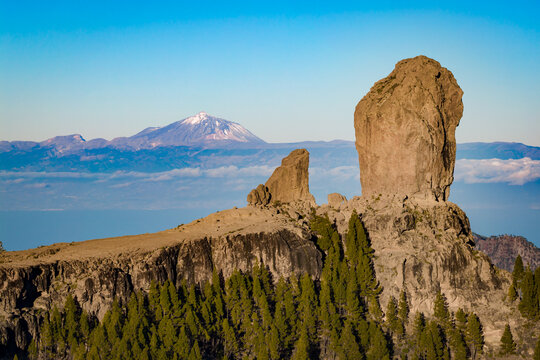 Roque Nublo Aerial View, Volcanic Rock Monolith at Sunrise, Tejeda, Gran Canaria, Spain - 4K Cinematic Nature
