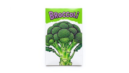 colorful broccoli seed packet for gardening blogs, farm websites, vegan cooking articles, grocery store ads, horticultural education and seed catalogs, with copy space
