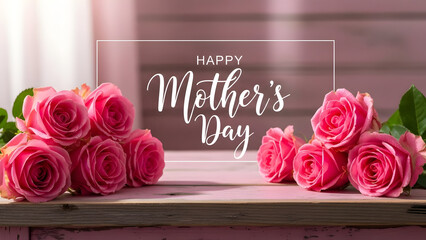 Happy mother's day with beautiful pink roses