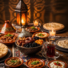 Traditional middle eastern cuisine with dates and tea
