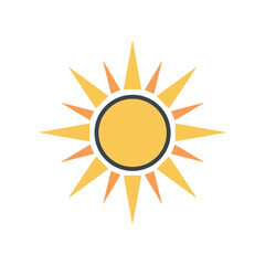 A bright sun icon with rays radiating outward, symbolizing warmth and energy in a minimalist style