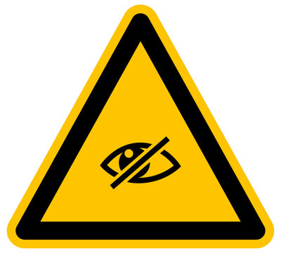 Se&ntilde;al de advertencia amarilla ojo tachado prohibici&oacute;n de mirar o falta de visibilidad dise&ntilde;o vectorial