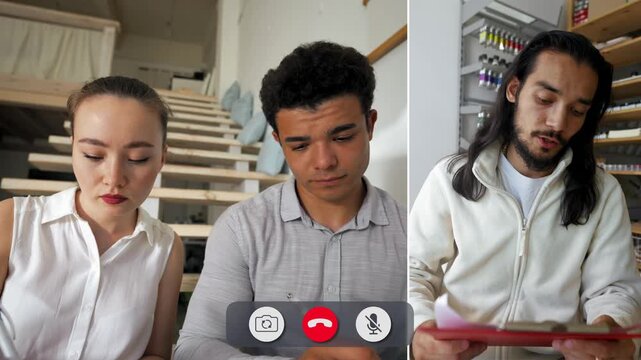 Students and teachers connect through an online call, sharing knowledge and ideas while focused on their studies in a cozy, inviting setting filled with books.