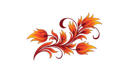 Fototapeta premium Vibrant red and orange floral design element on white background.