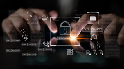 Digital padlock surrounded by data security diagrams representing encryption, network protection, and secure information management Parse