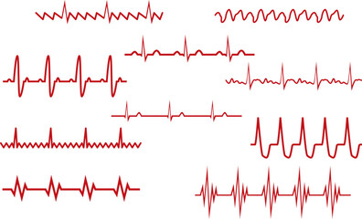 Obraz premium Red E C G heartbeat patterns on white background lines