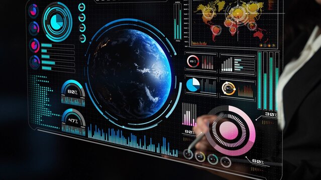 High-tech global network connection interface showing worldwide digital communication, data exchange, and internet connectivity. Global connection, data interaction, and worldwide communication. Thunk - Powered by Adobe