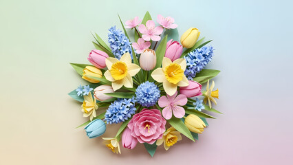 Vibrant spring floral bouquet with tulips and hyacinths