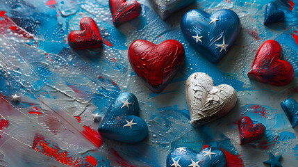 Festive arrangement of hearts and stars in artistic still life design