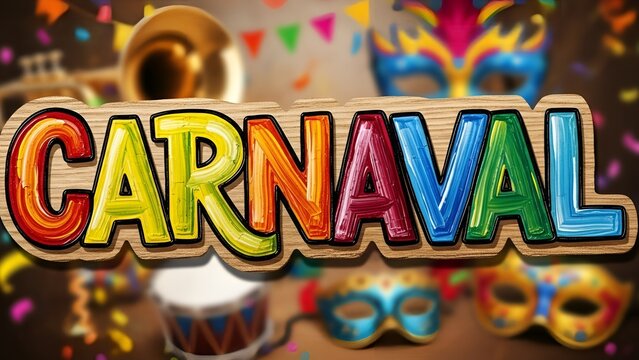 Letreiro Carnaval com estilo art&iacute;stico pintado &agrave; m&atilde;o e cores vibrantes e alegres