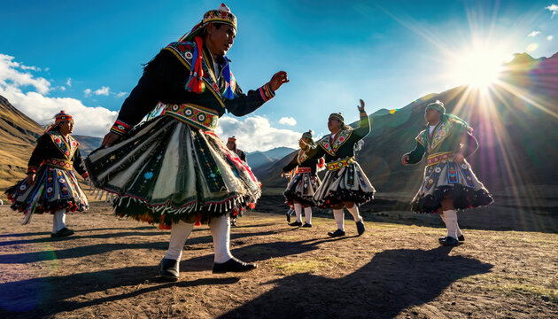 A group of people are dancing in the desert