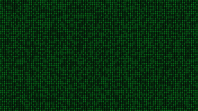 green binary code stream on dark black background