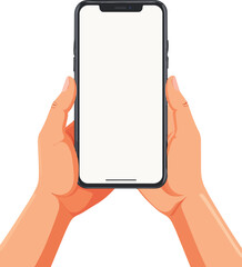 Top-Down View of Hands Holding Smartphone with Blank Screen for Mobile Device Concept and Technology Use