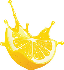 Lemon Wedge with Citrus Droplets Splashing Outward Capturing Freshness and Juicy Motion in Macro Detail