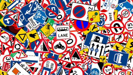 colorful collection of various traffic road signs © ChiccoDodiFC