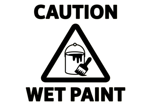 caution wet paint sign with paint bucket on transparent background
