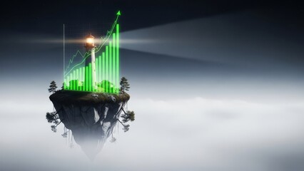 Floating Island Growth Chart Lighthouse Success Concept
