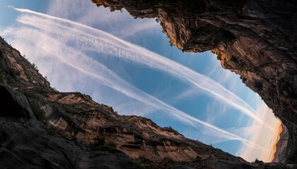 Surreal Cloud Ribbons Twisting Elegantly Along Dramatic Canyon Edges in a Dreamlike Landscape