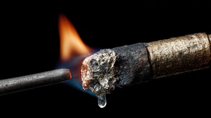Close up of flame torching metal creating melting and flowing effect