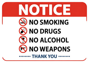 Obraz premium notice sign prohibiting smoking drugs alcohol and weapons on transparent background
