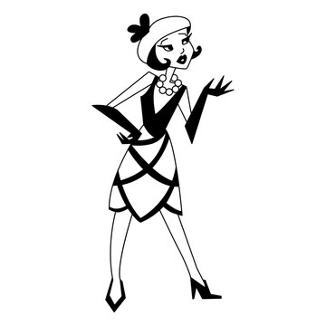 Art deco woman short skirt monocolor character