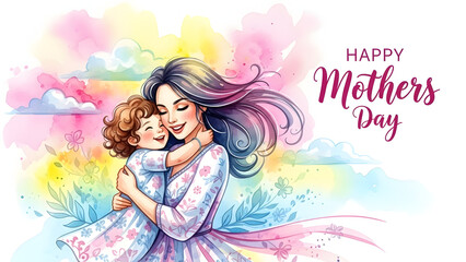 Happy mother's day illustration of a mother and child hug