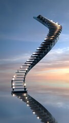 Floating Stair Arcades Disappearing into the Sky Illustration Creating a Surreal, Dreamlike, and Ethereal Architectural Scene