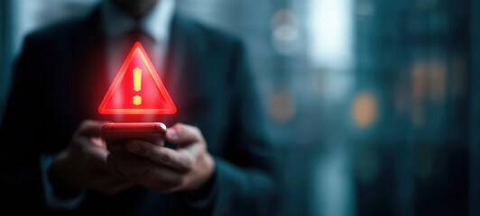 The Smartphone Displaying a Red Warning Triangle and Alert Notification in Office