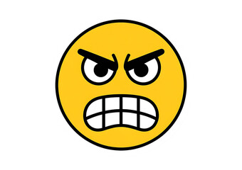 an angry yellow emoticon face with furrowed eyebrows on transparent background